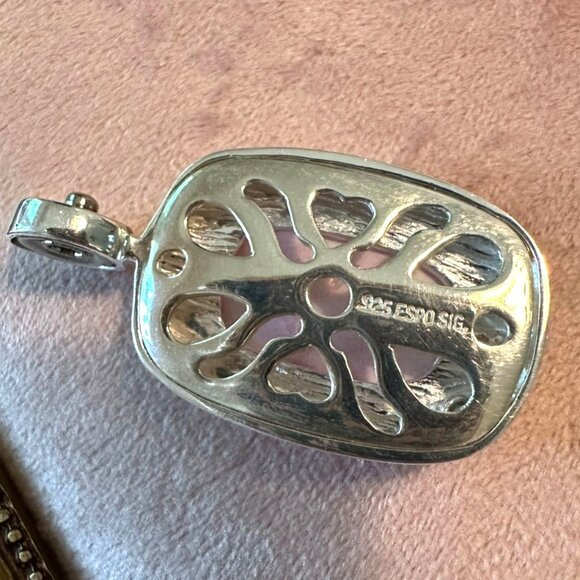 Sterling Silver 925 Joseph Esposito Pink Rose Quartz Pendant With Intricate Back - Picture 6 of 6
